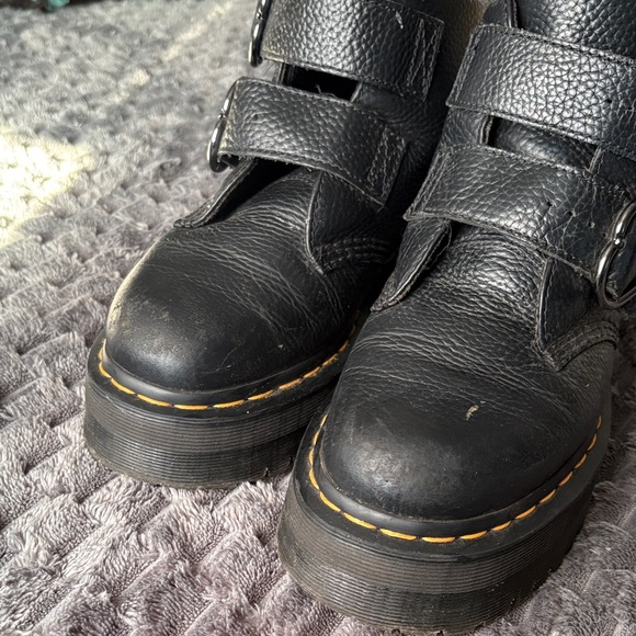 Dr. Martens Black Leather Platform Ankle Boots with Heart Buckles - Picture 4 of 5